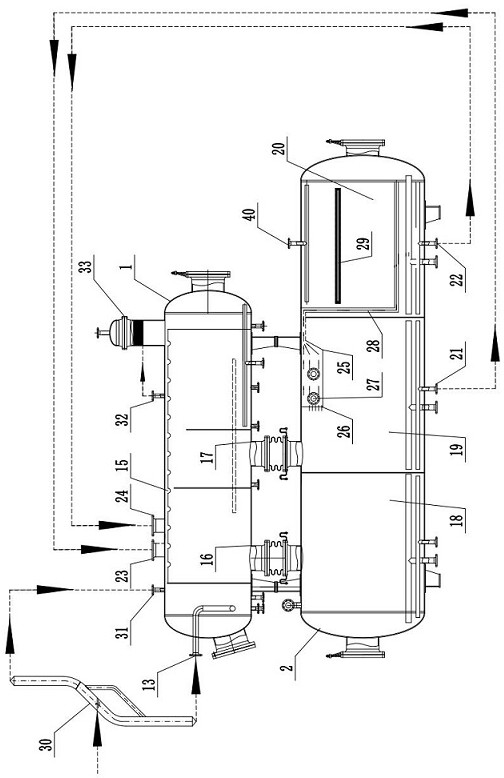 An integrated device for oil, gas and water treatment with double-layer cavity and full gravity balance