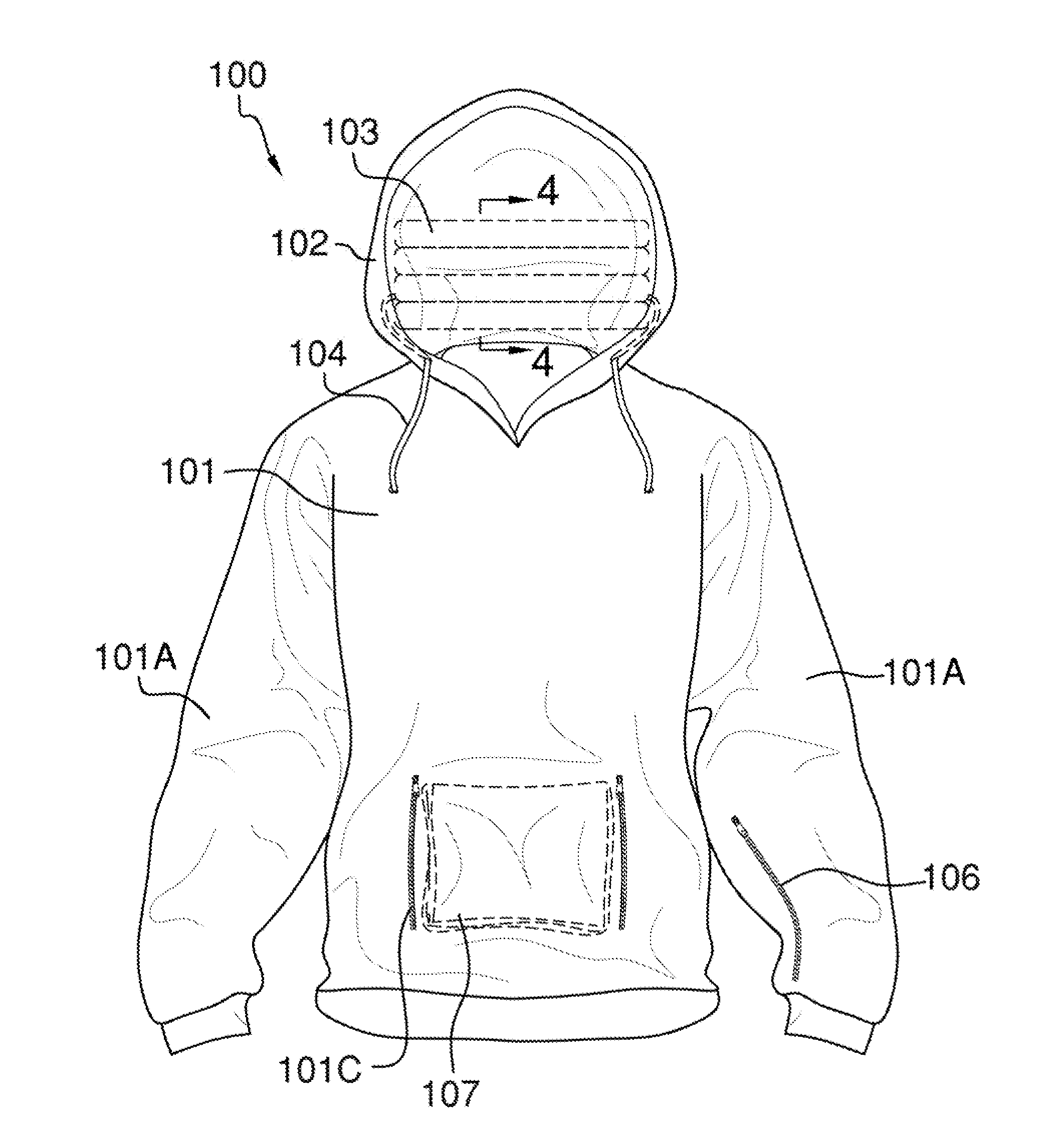 Hooded garment with integrated pillow