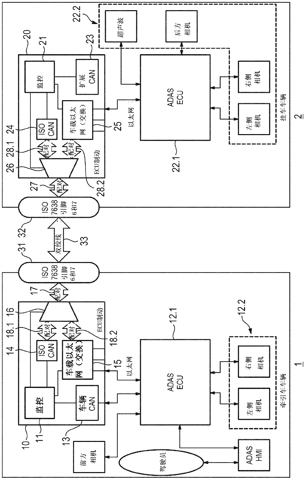 Data system, data transmission system and method for data transmission for a towing vehicle and/or trailer vehicle