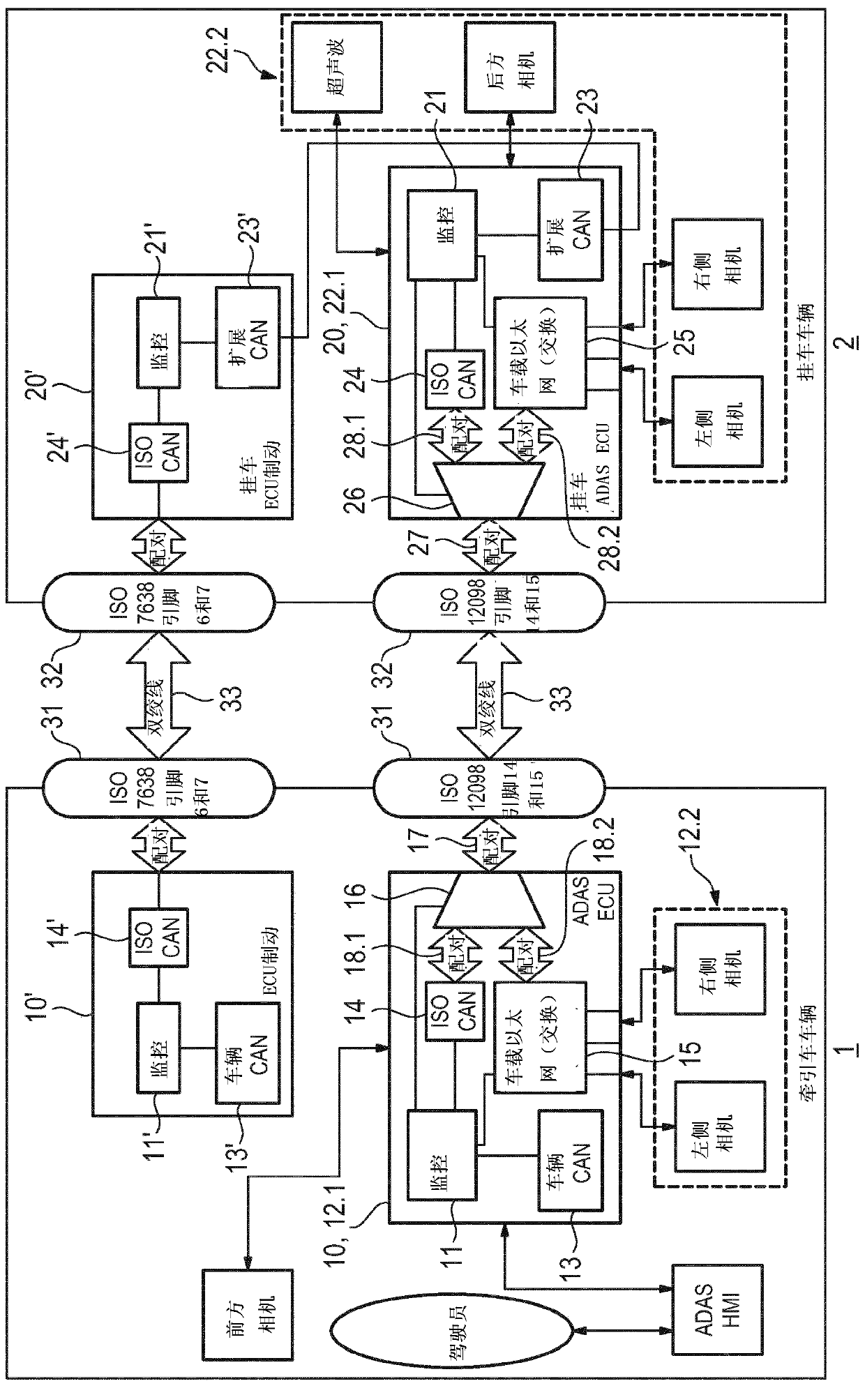 Data system, data transmission system and method for data transmission for a towing vehicle and/or trailer vehicle