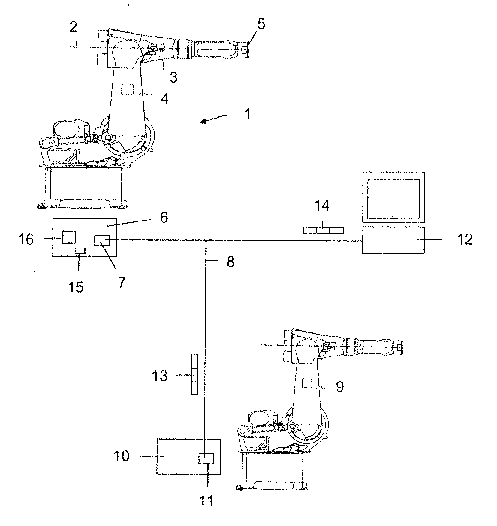 Data processing system for an industrial robot and method for managing available resources thereof