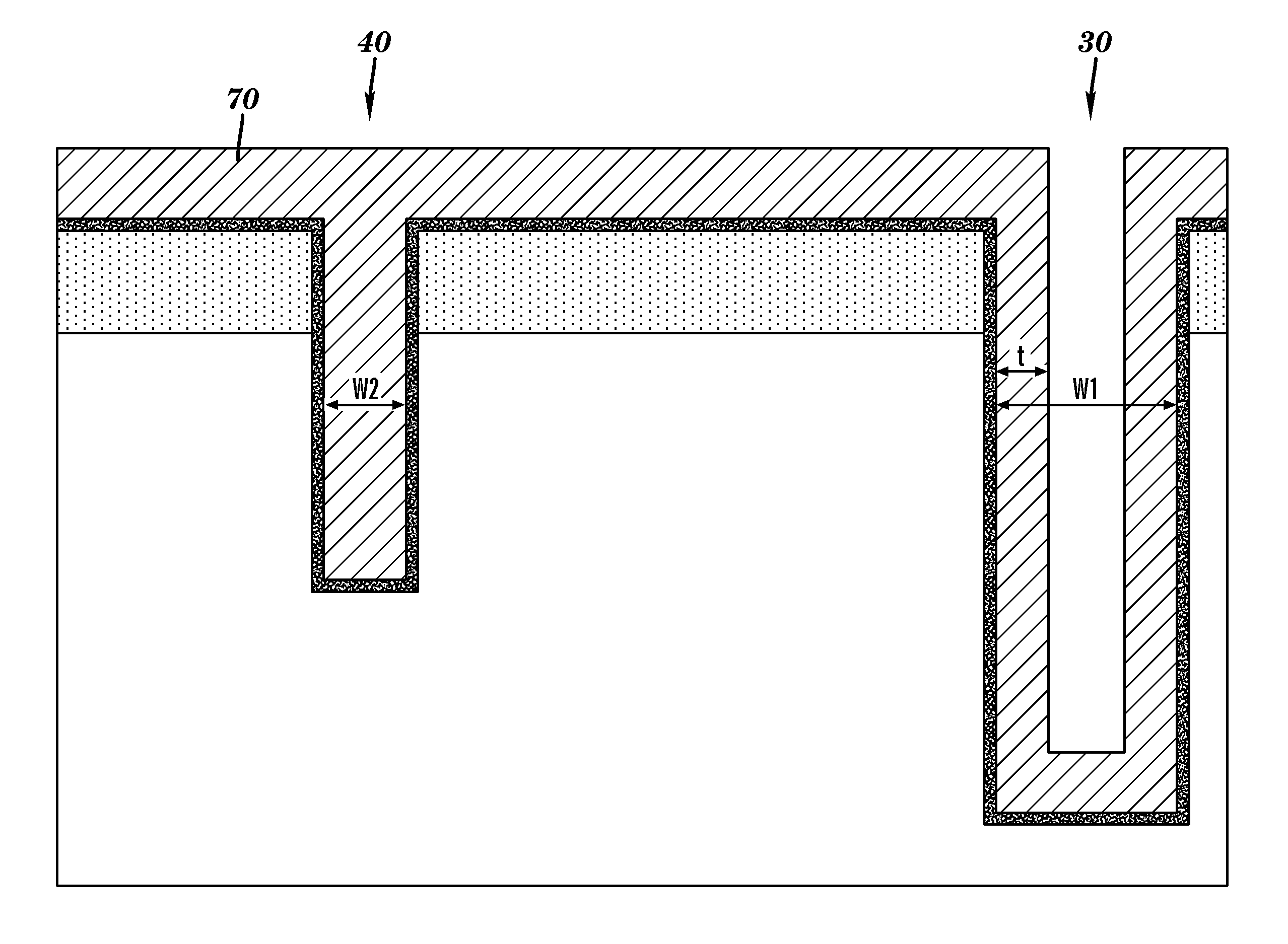 Structure and method for simultaneously forming a through silicon via and a deep trench structure