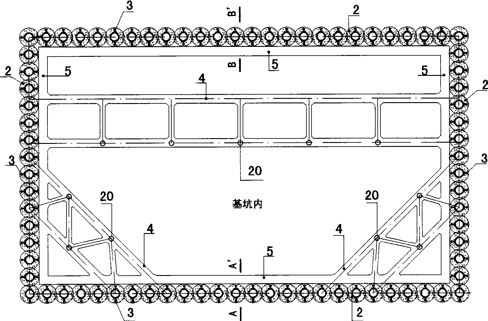 Retaining structure of cement-soil pile-wall for rail beam and construction method