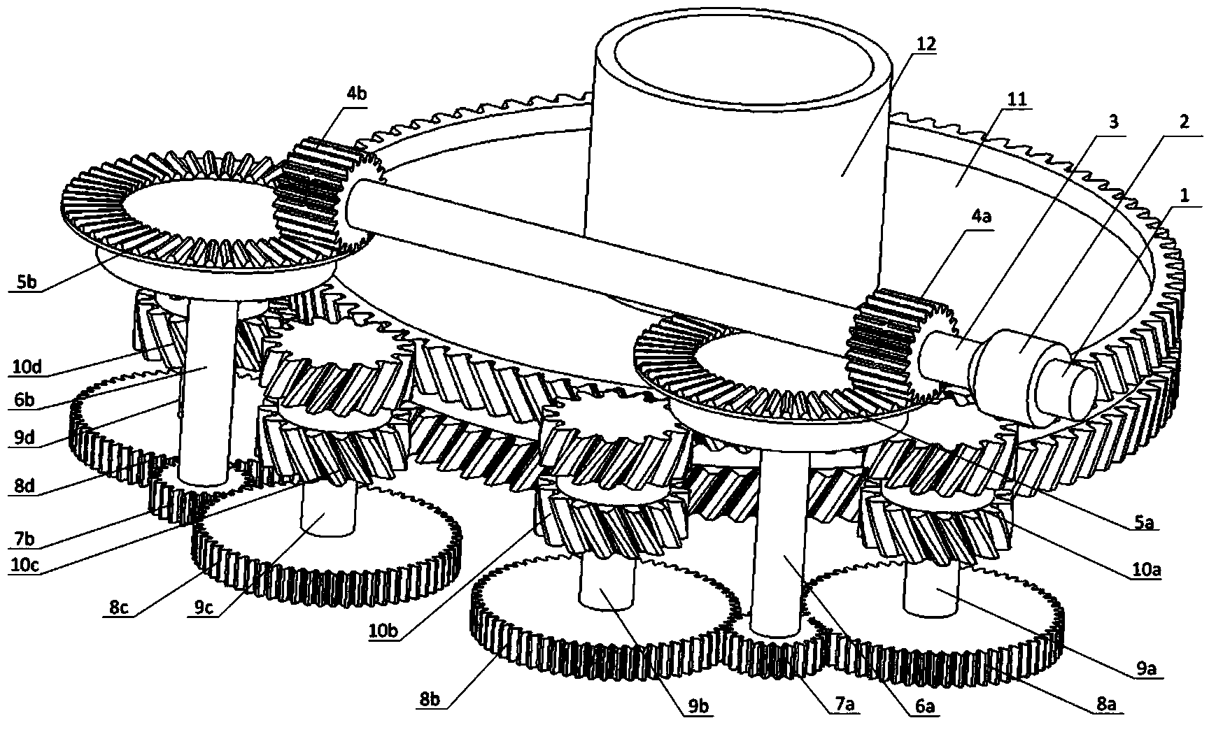 Torque shunting transmission mechanism for helicopter main reducing gear