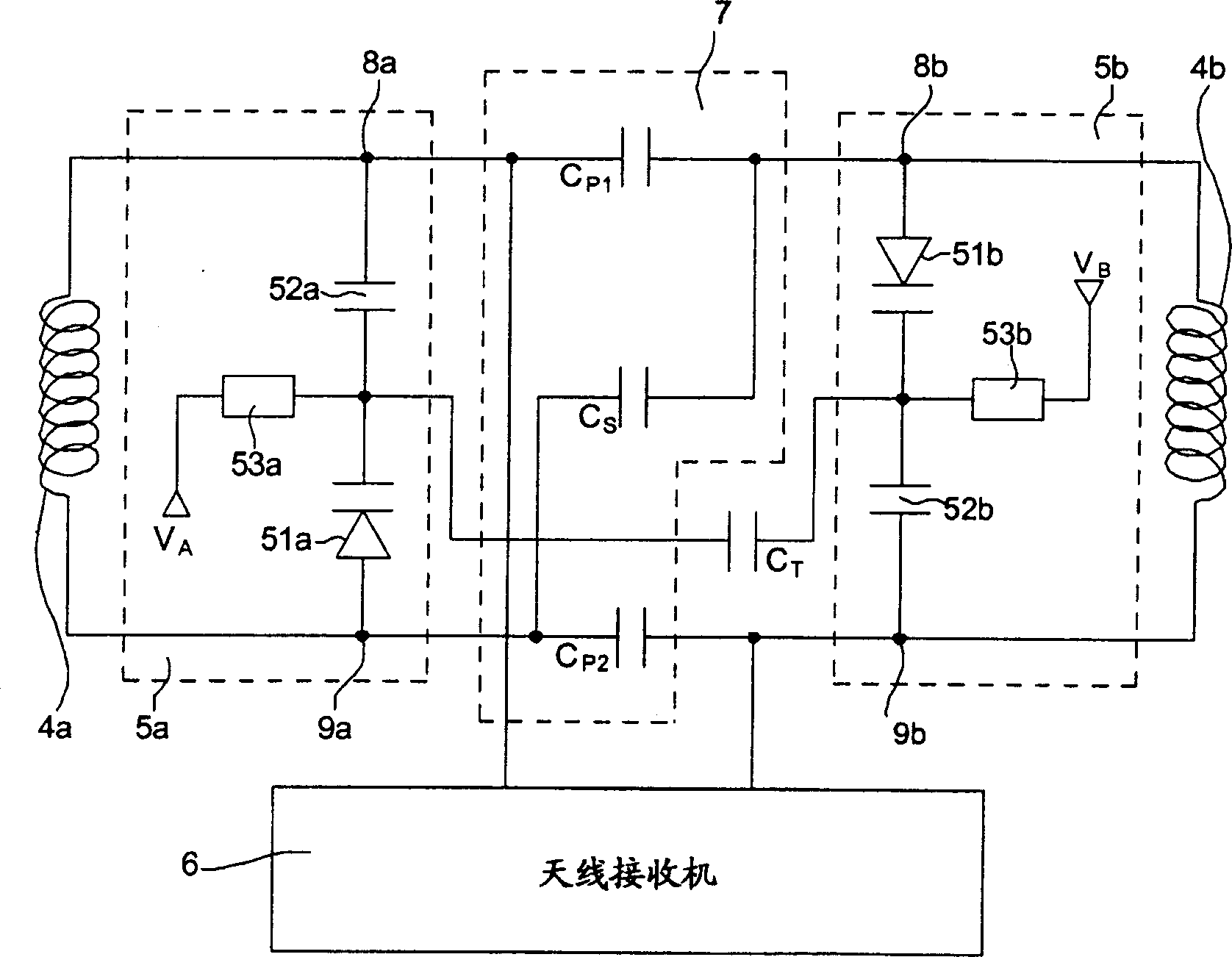 Interconnection circuit between two loop antennas embedded in a wristband of a wrist-carried wireless instrument