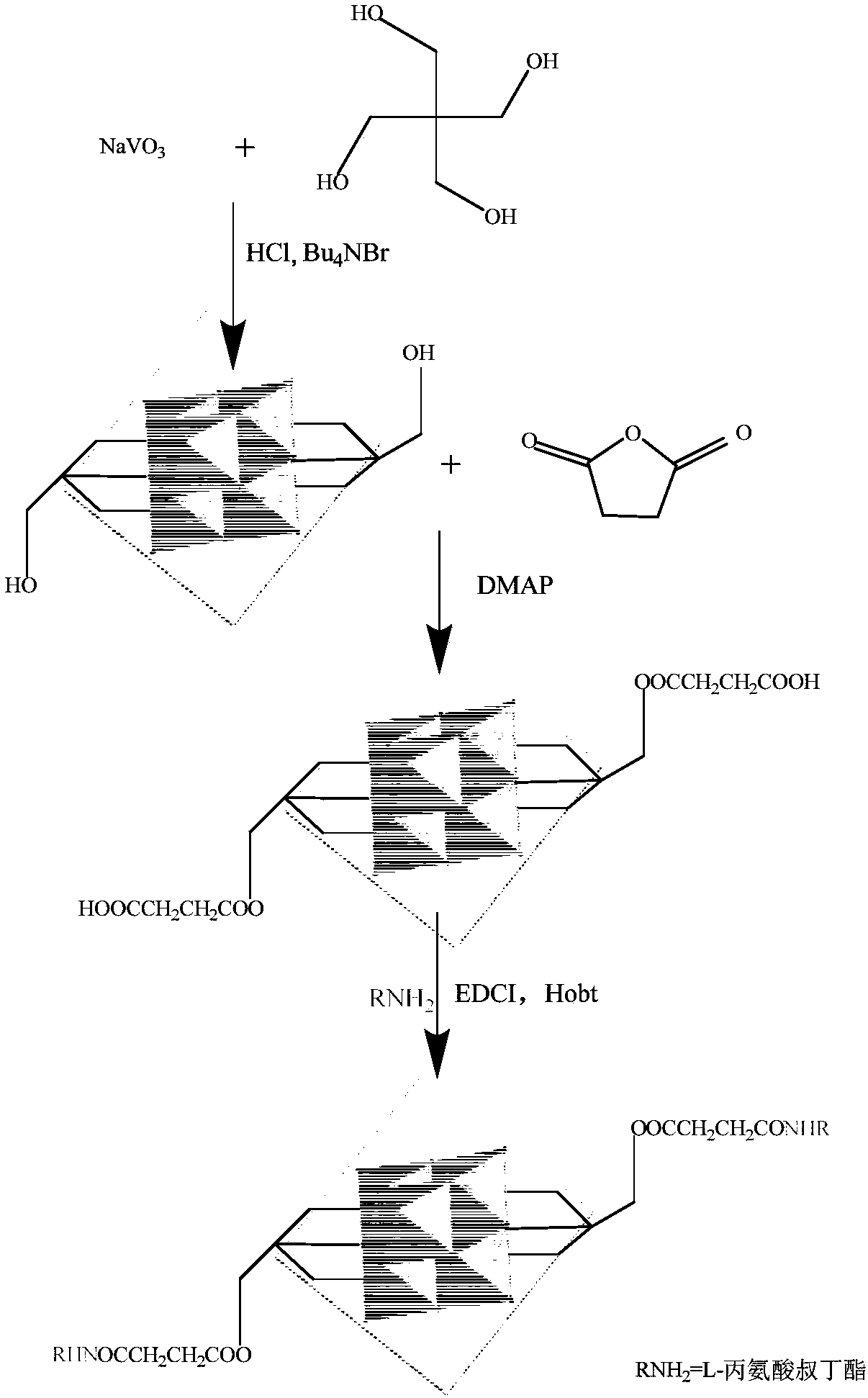 Hexavanadate-L-alanine tert-butyl ester derivative as well as preparation method and application thereof