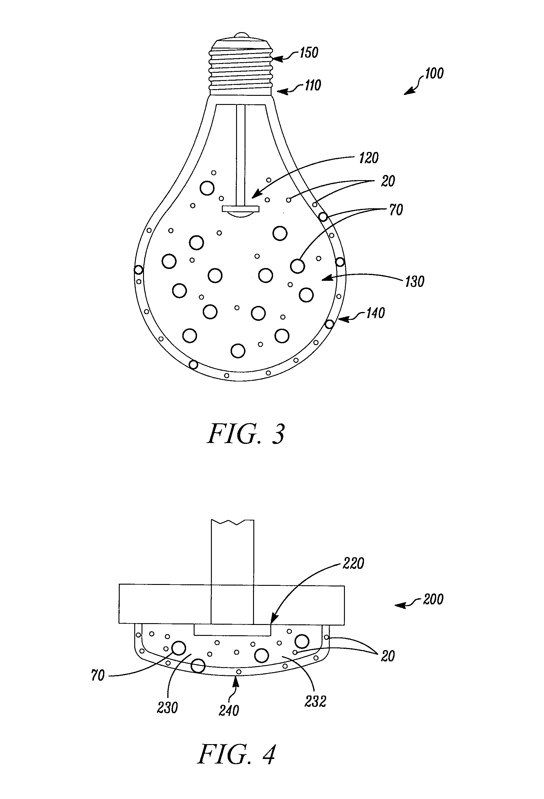 Method of light dispersion and preferential scattering of certain wavelengths of light-emitting diodes and bulbs constructed therefrom