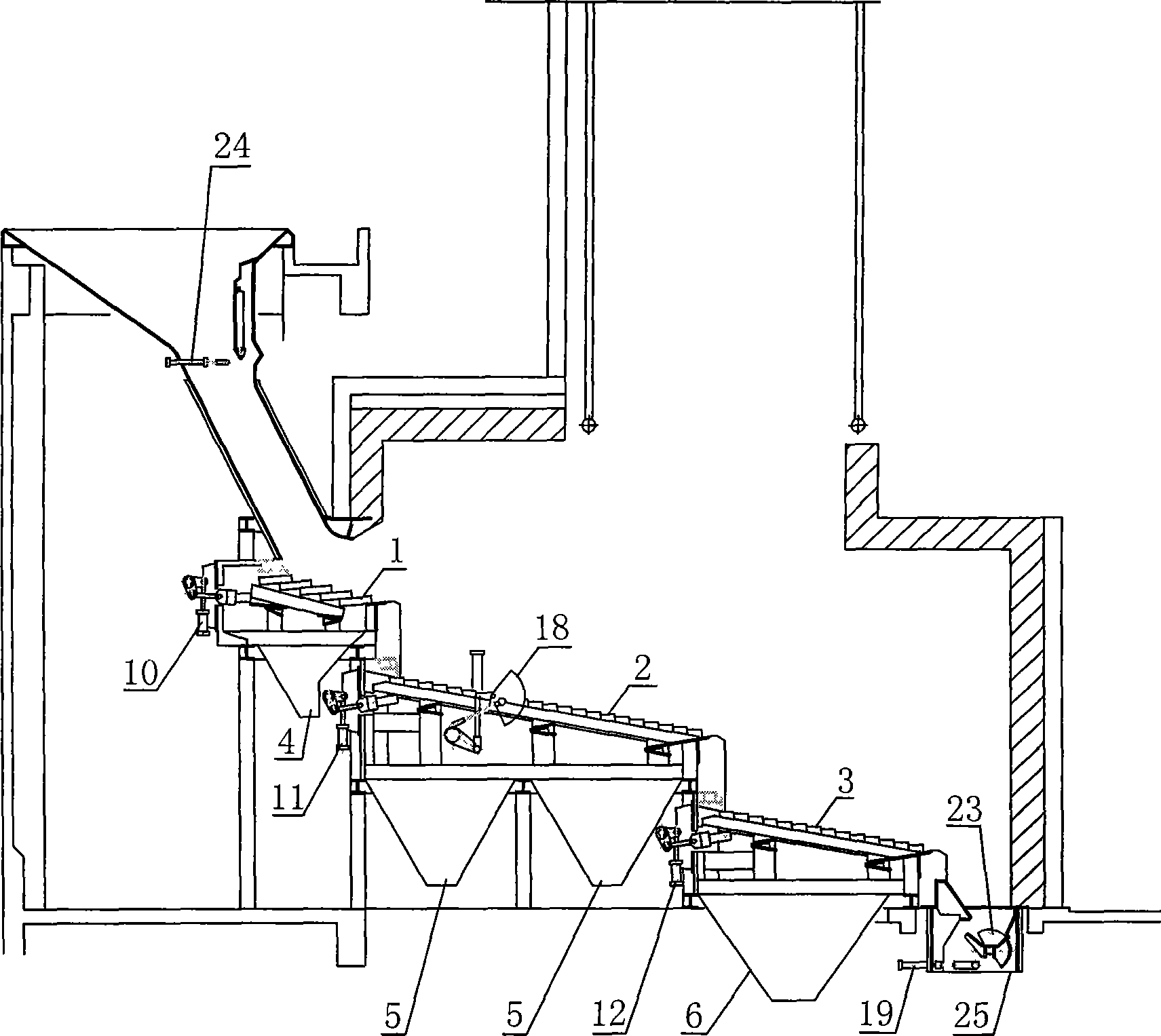 Oscillating type pushing mechanical grate