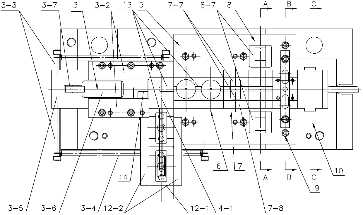 Pressing pin head part molding progressive die