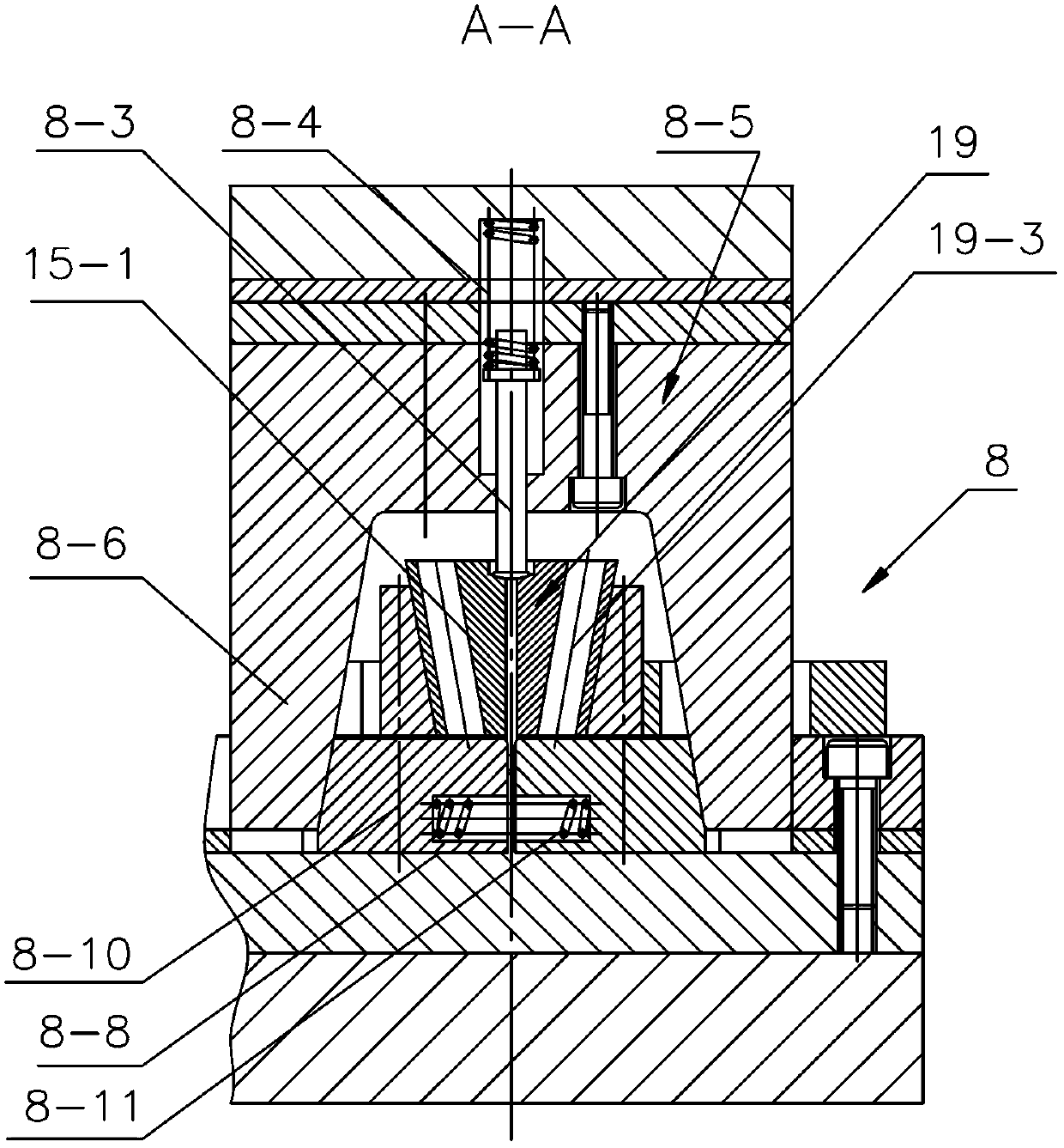 Pressing pin head part molding progressive die