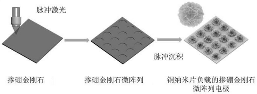 Boron-doped diamond microarray electrode loaded by metal nanosheets, preparation method of boron-doped diamond microarray electrode and application of boron-doped diamond microarray electrode in glucose sensor