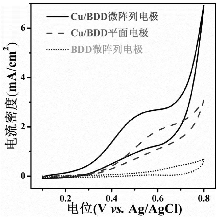 Boron-doped diamond microarray electrode loaded by metal nanosheets, preparation method of boron-doped diamond microarray electrode and application of boron-doped diamond microarray electrode in glucose sensor