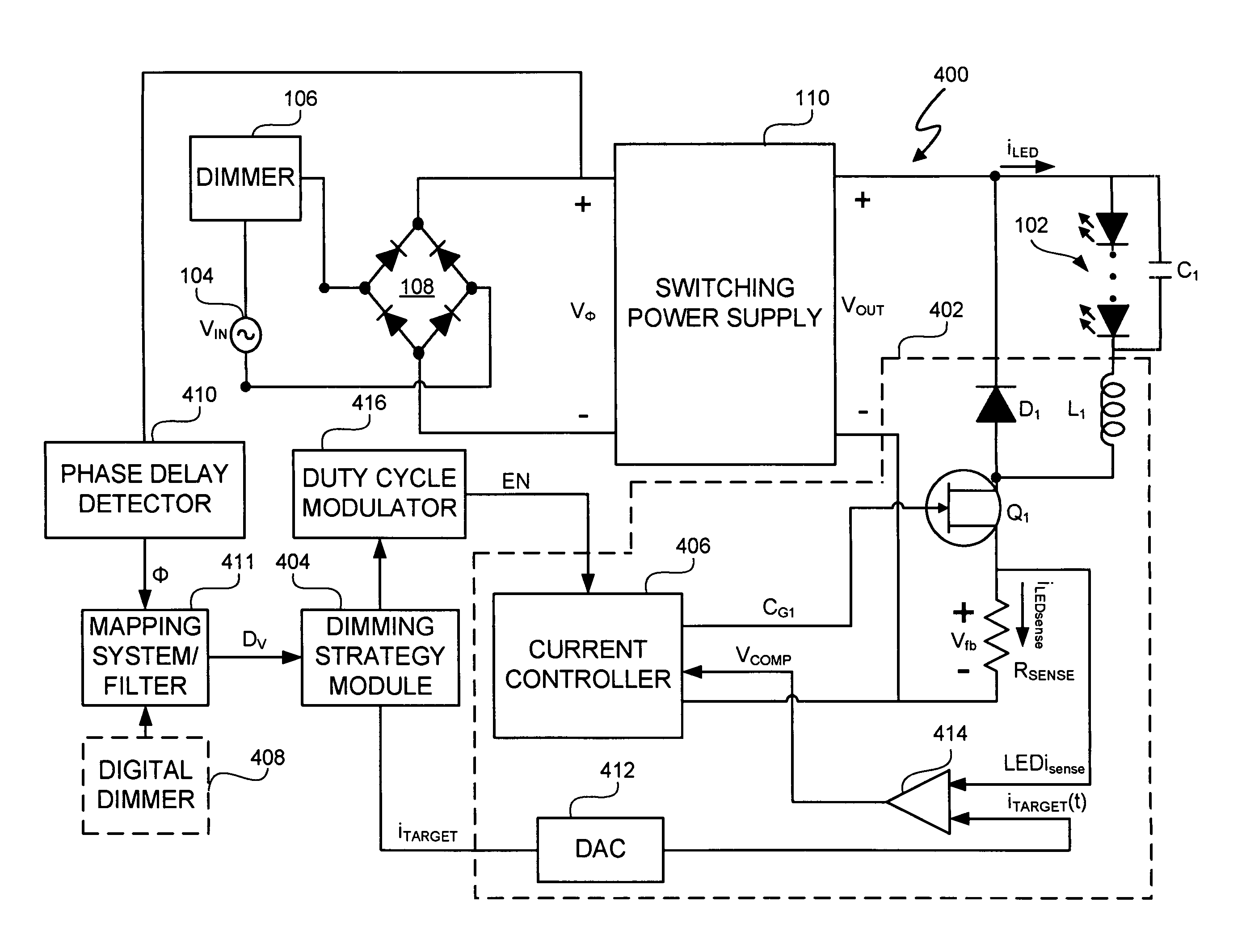 LED lighting system with a multiple mode current control dimming strategy