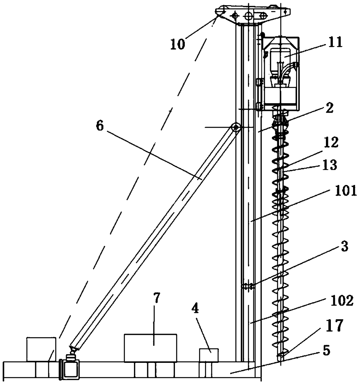 A device for collecting deep underwater columnar sediments in shallow water