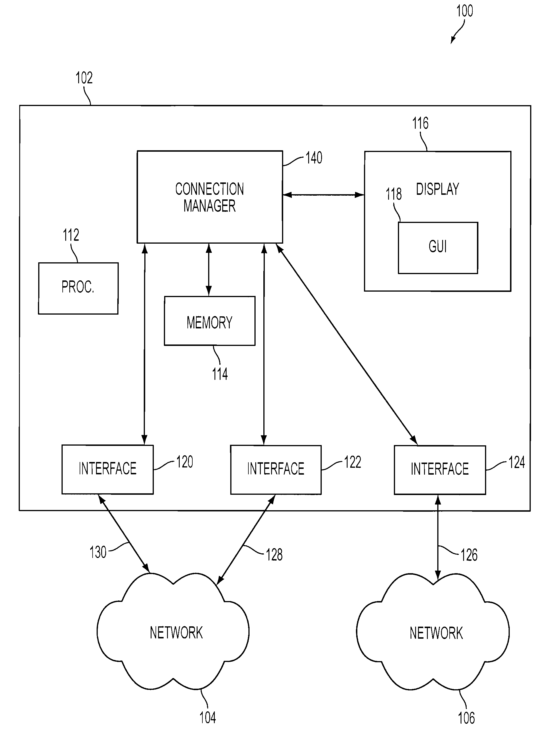 Multi-interface management configuration method and graphical user interface for connection manager