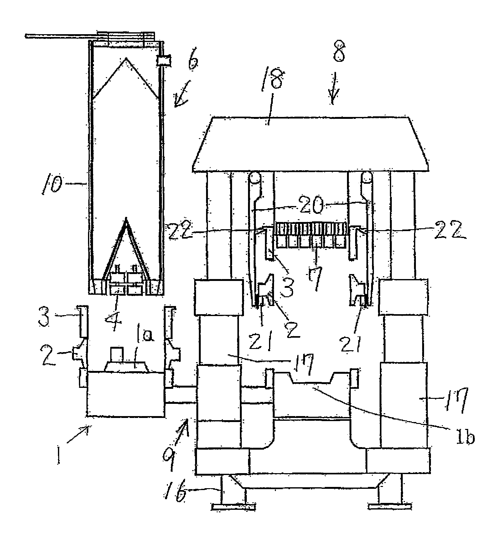 Equipment for molding mold with molding flask and method for molding mold with molding flask