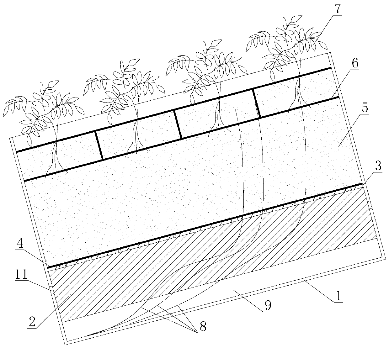 A green roof with unit modular pitched roof