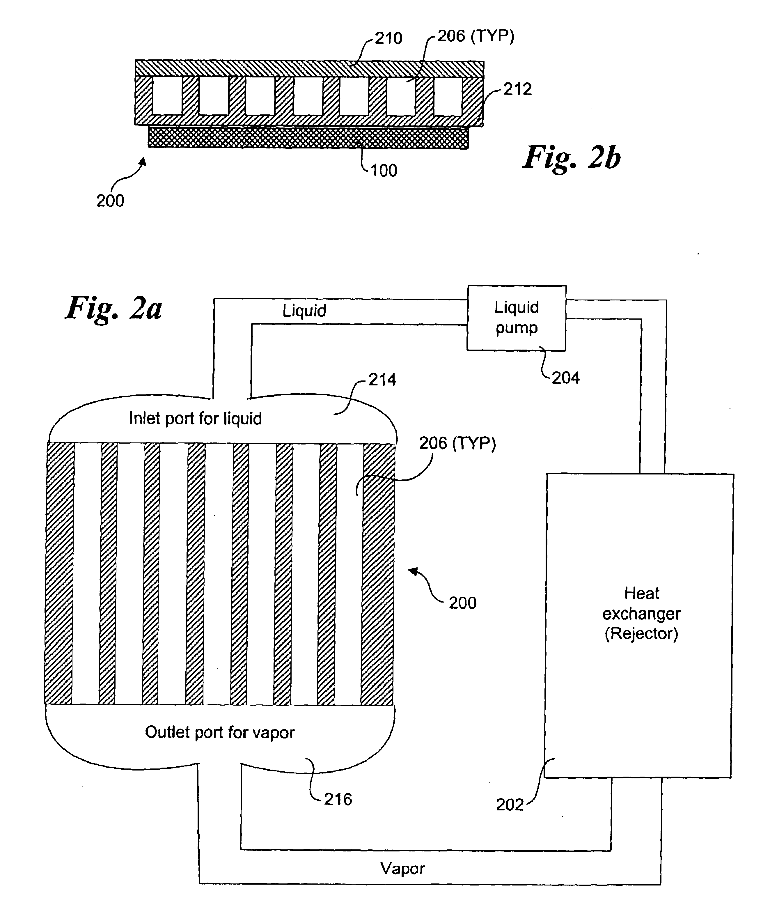 Two-phase cooling utilizing microchannel heat exchangers and channeled heat sink