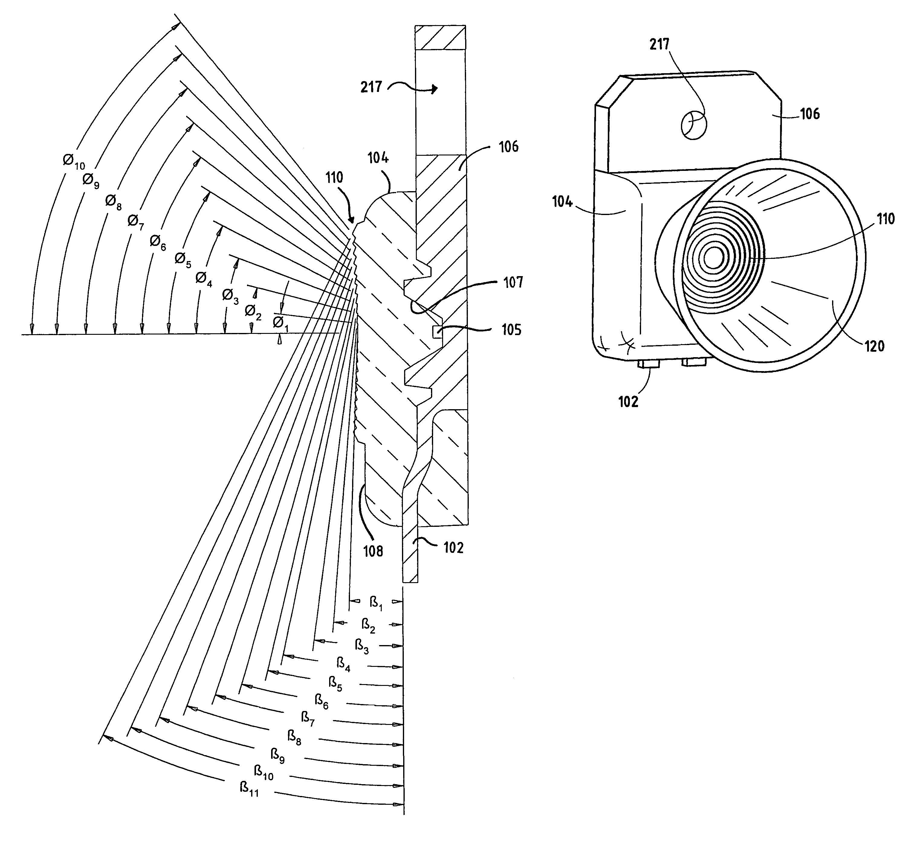 Radiation emitter device having an integral micro-groove lens