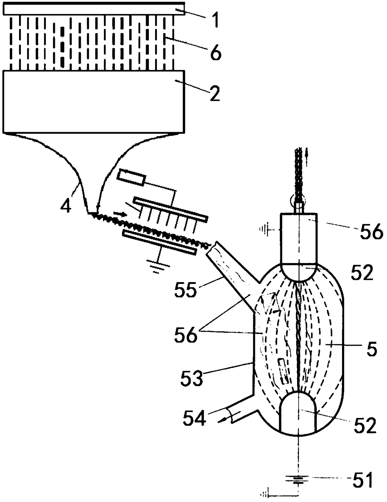 A device and method for electrospinning using melt-blown ultrafine fibers