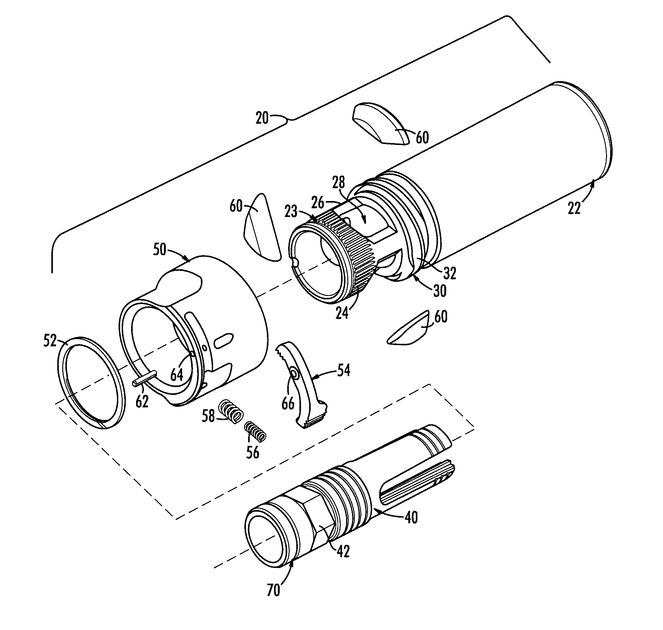 Coupler system for attaching blank adaptor and the like to a flash hider