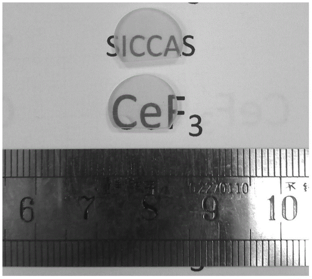 Method for growing cerium fluoride crystal by non-vacuum descent process