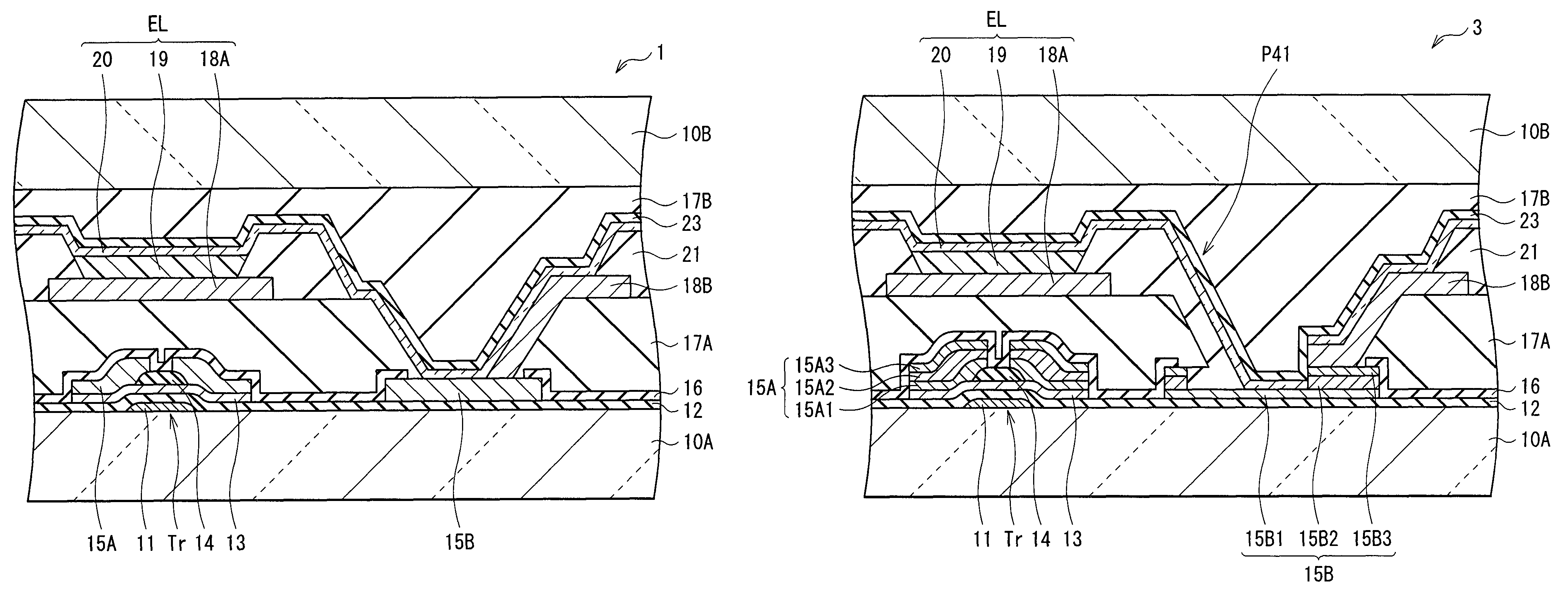 Light-emitting display with auxiliary wiring section and method of manufacturing the same