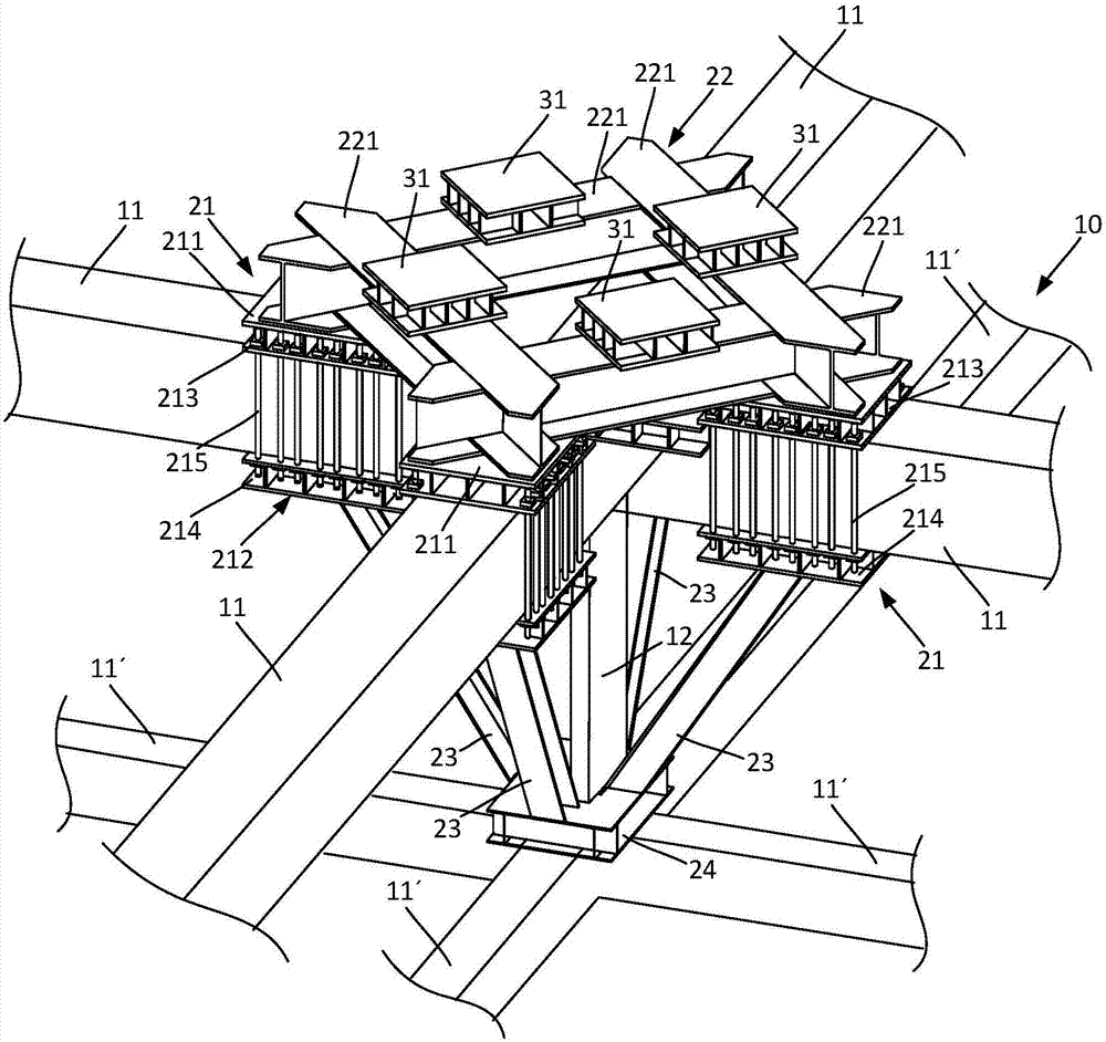 Girder embracing type tower crane foundation steel bearing table and construction method thereof