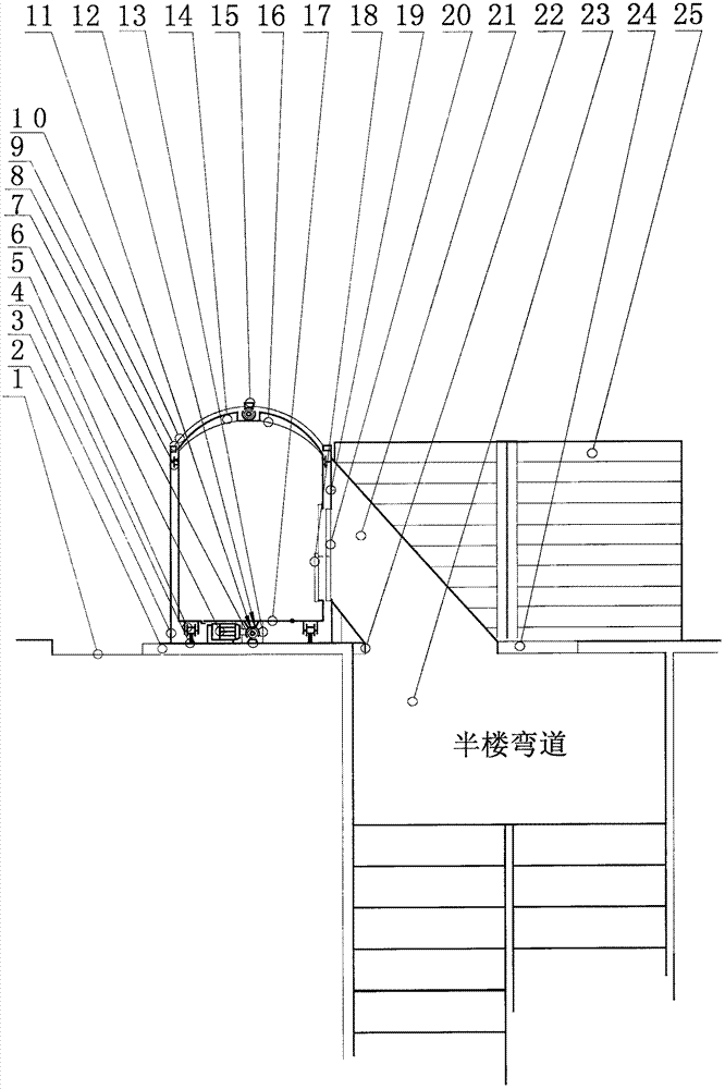 Observation elevator with building bend for small dwelling building