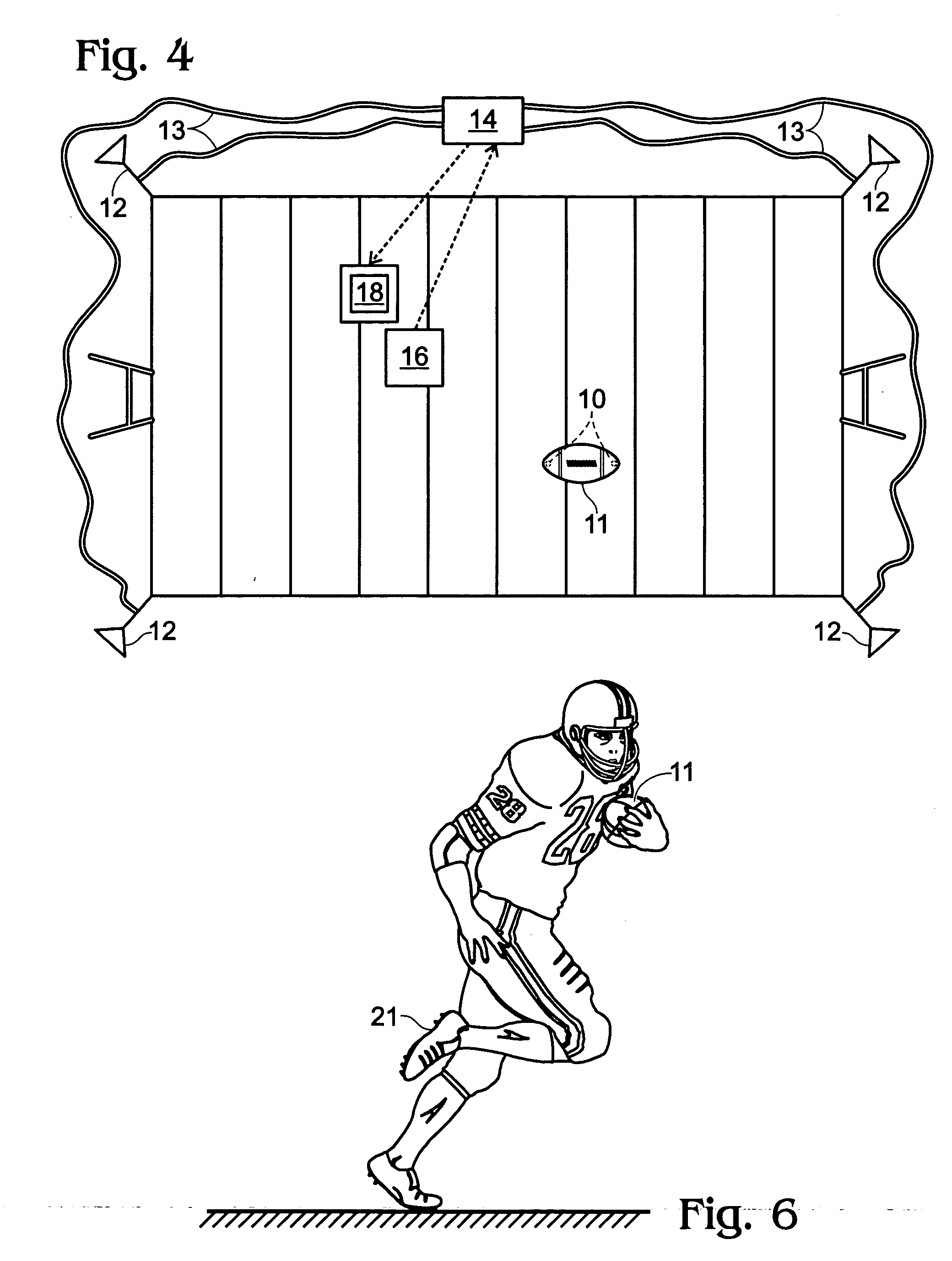 Method and apparatus for monitoring and determining the position of a football
