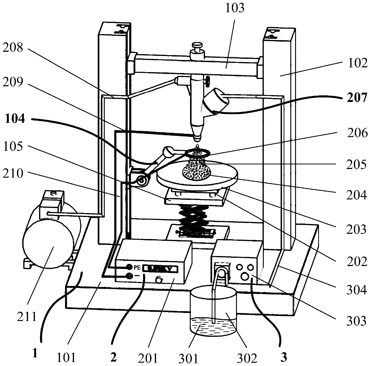 Method and device for preparing thin film through electrostatic gas spraying and thermocuring