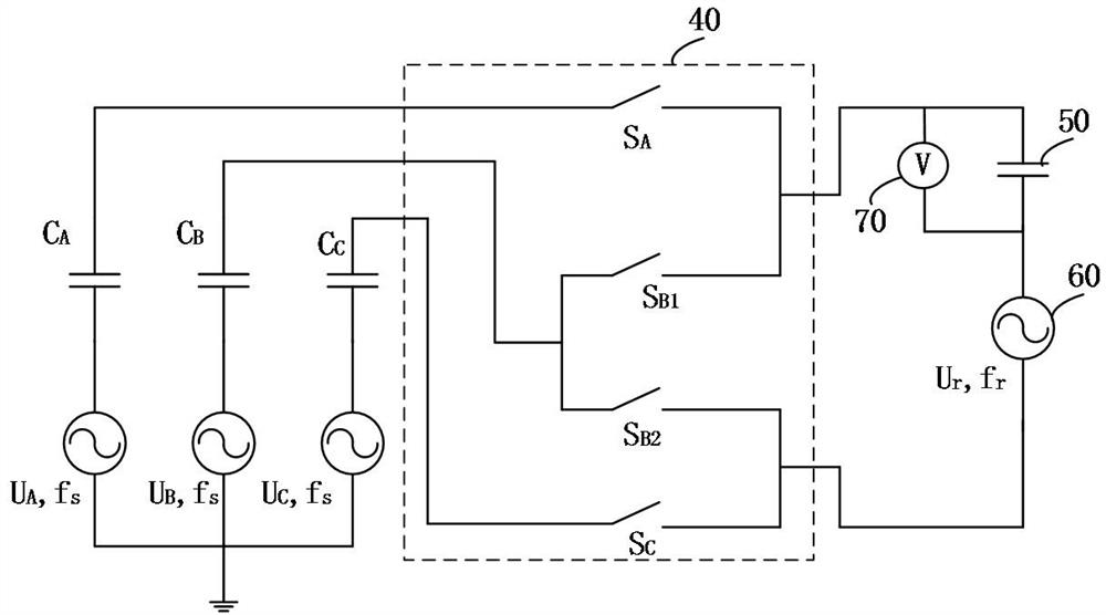 Three-phase voltage measuring method, circuit and equipment