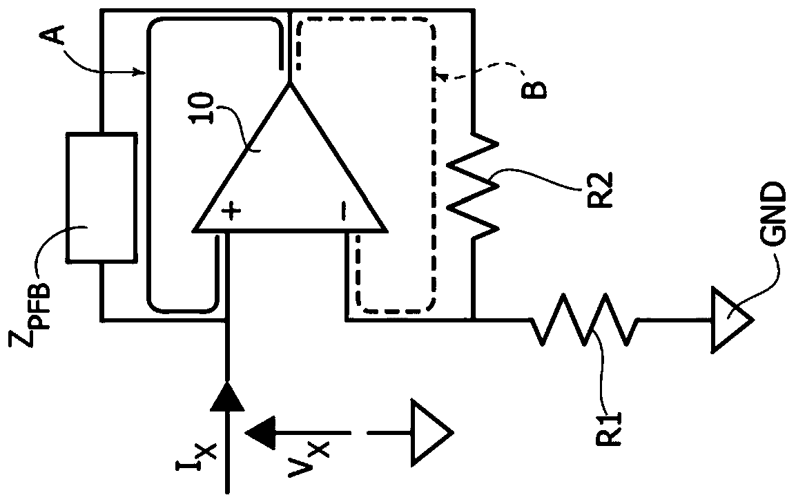 Negative impedance circuit and corresponding equipment