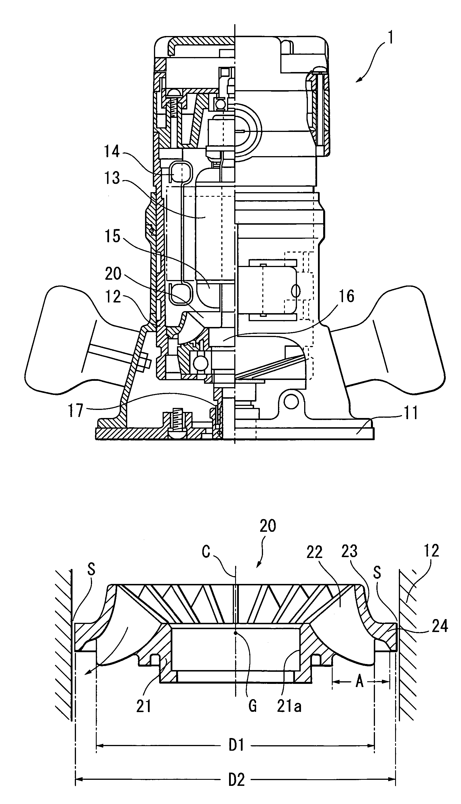 Portable electric router having radial fan