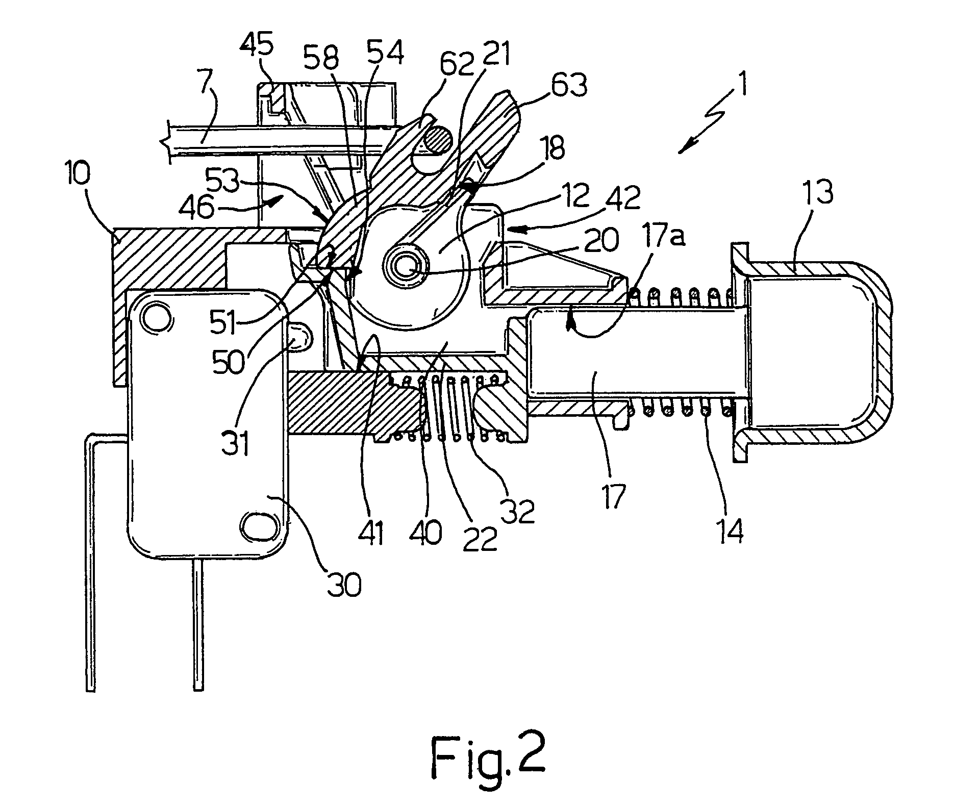 Latch device for a door of an electric household appliance in particular a dishwashing machine