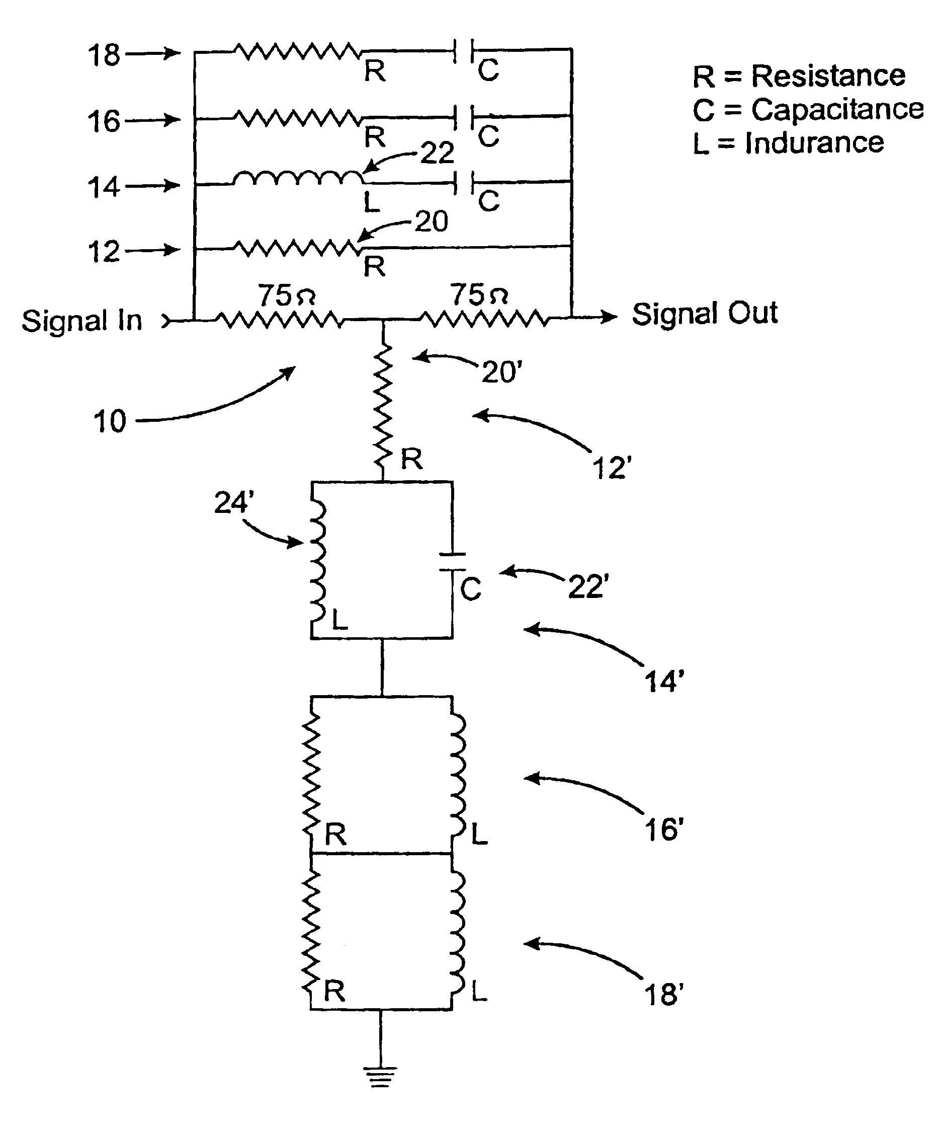 Electronic component structured to compensate for cable losses and method of production