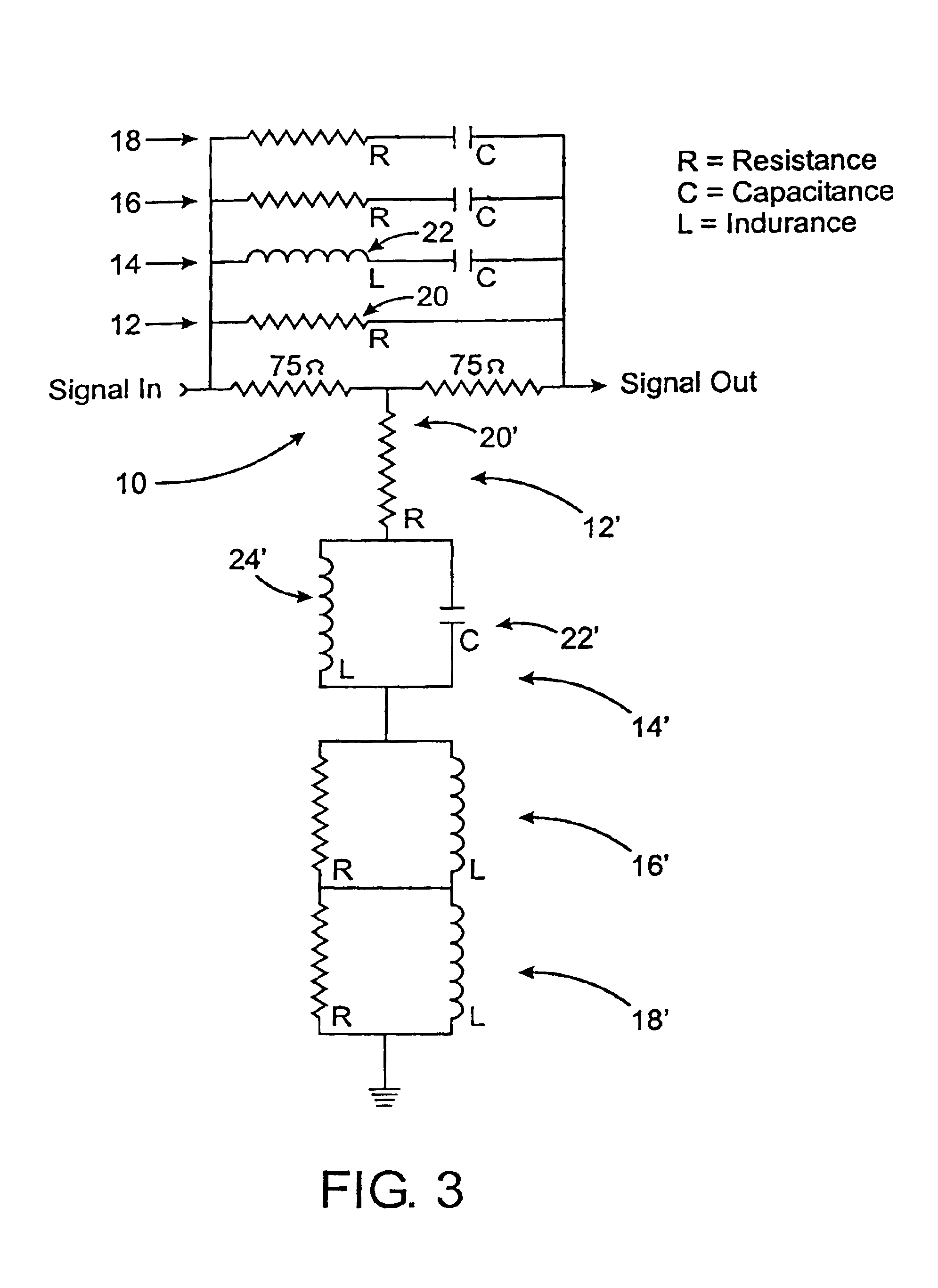 Electronic component structured to compensate for cable losses and method of production