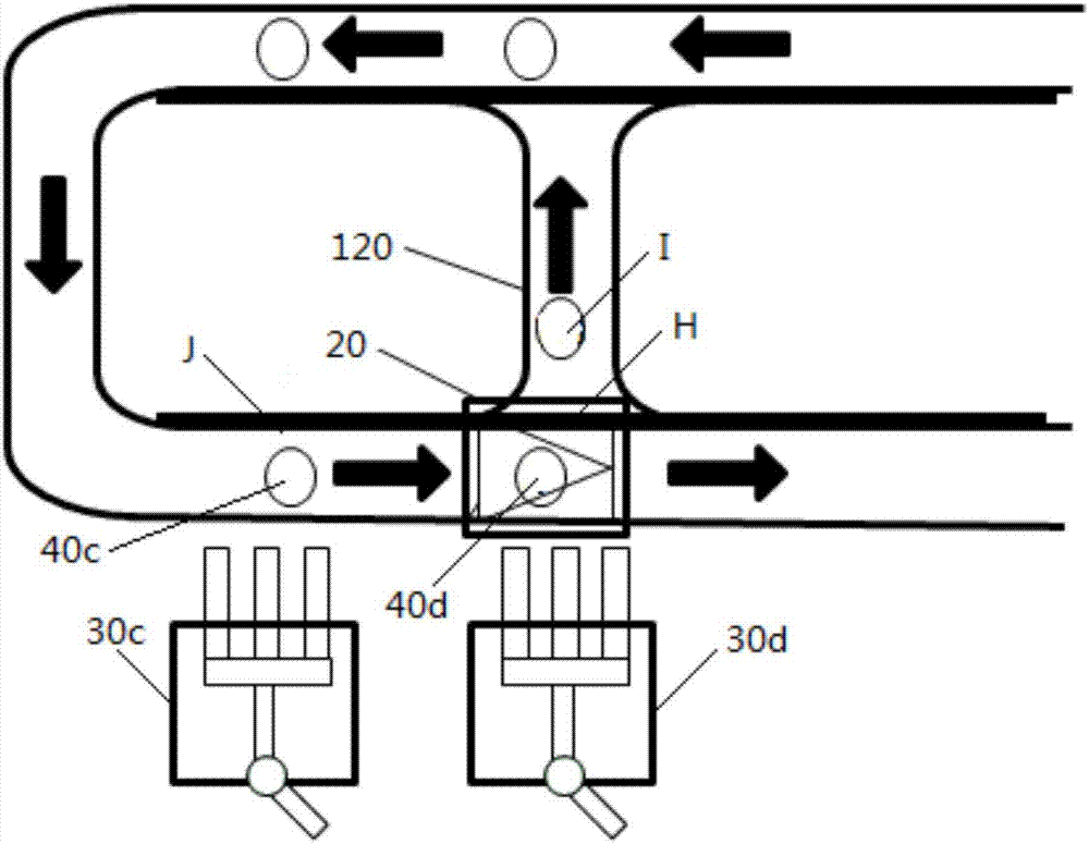 Overhead travelling crane system as well as track device and material conveying method thereof