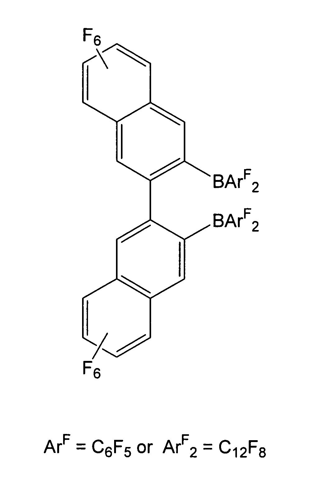 1,2-bis(9-bora-1,2,3,4,5,6,7,8-octafluorofluorenyl)-3,4,5,6-tetraflurobenzene and related compounds and methods