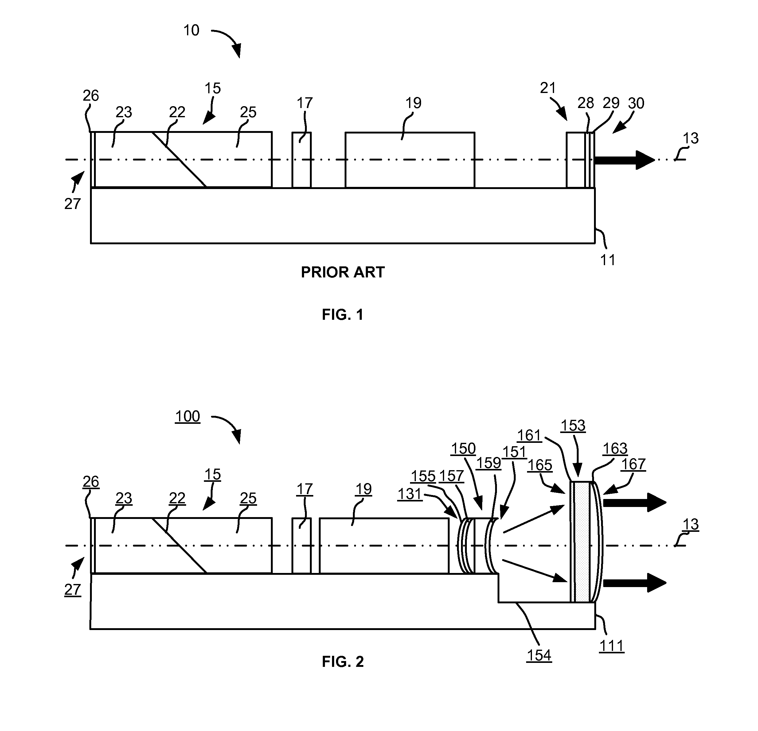 Unstable monoblock laser cavity with integrated beam expander