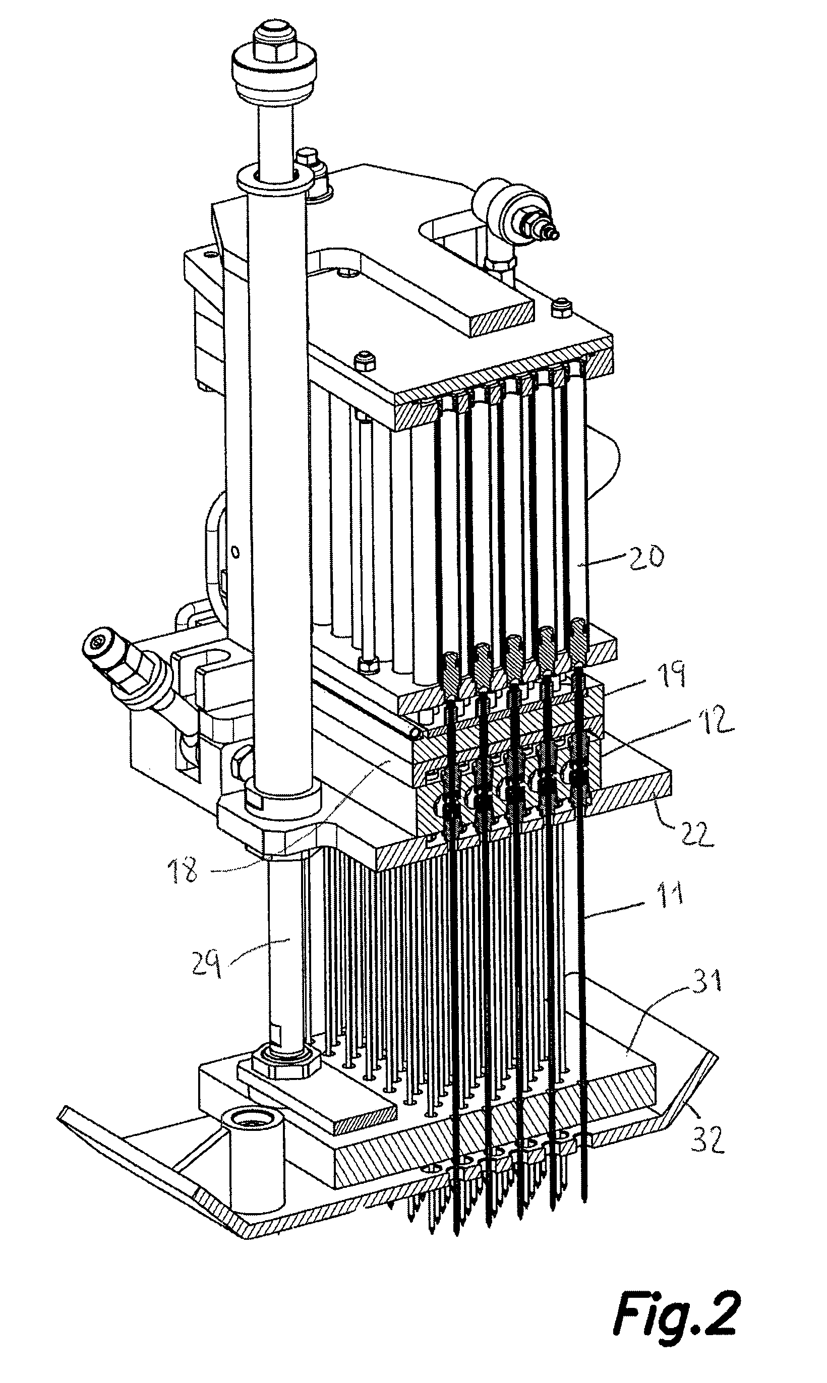 Machine for injecting fluids into meat or fish products