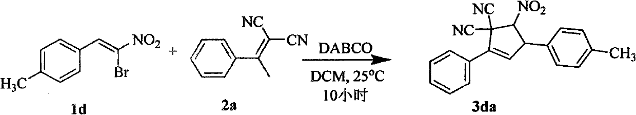 Synthetic method of 5-nitryl-2,4-diphenyl cyclopentyl-2-ene-1,1-dinitrile and derivative thereof