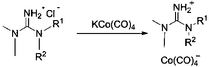 1,1,3,3-tetraalkylguanidine carbonyl cobalt metal organic ionic liquid and its preparation method and application