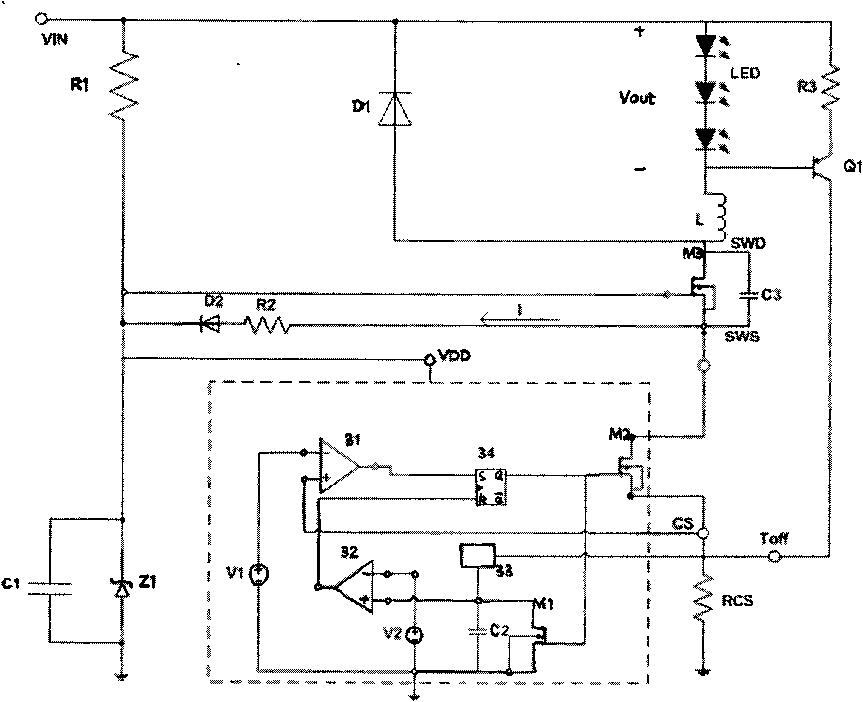 High efficiency constant current LED drive circuit and drive method