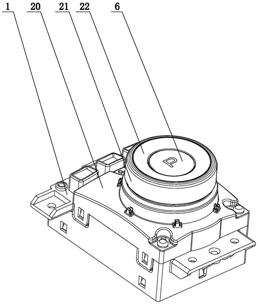 Anti-theft knob electronic gear shifting mechanism with 360-degree rotary knob in middle of button