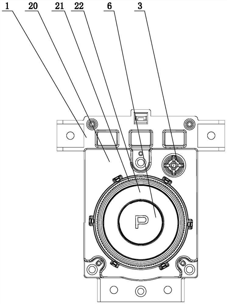 Anti-theft knob electronic gear shifting mechanism with 360-degree rotary knob in middle of button