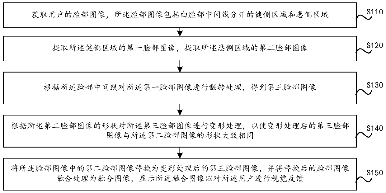 Facial function training method and device based on visual feedback, and storage medium