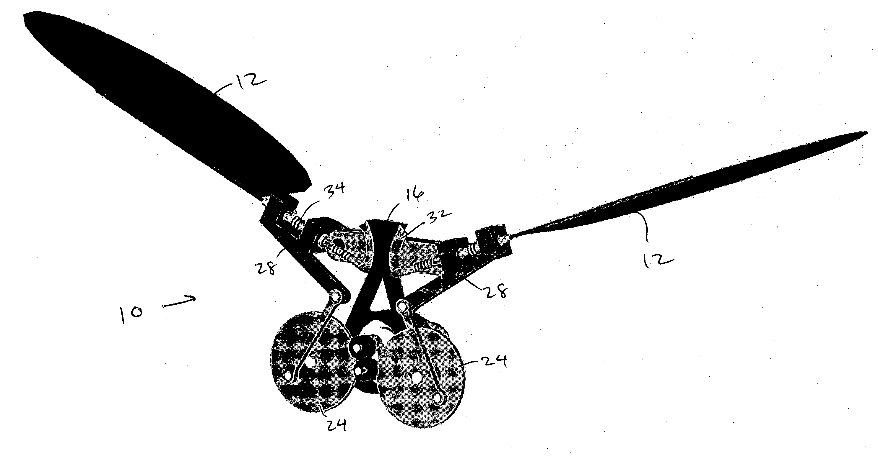 Mechanism for biaxial rotation of a wing and vehicle containing such mechanism