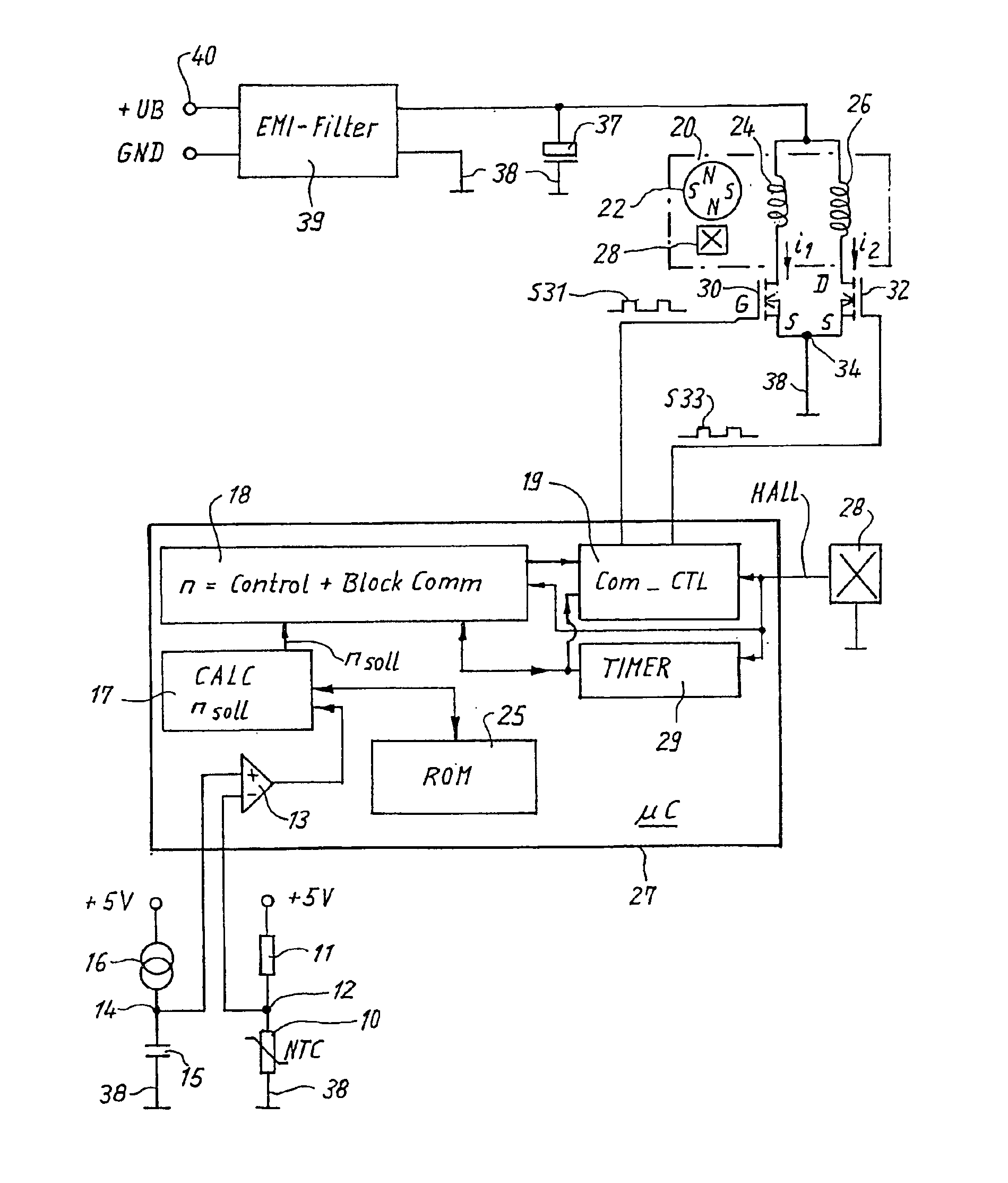 Method of controlling the commutation in an electronically commutated motor, and an electronically commutated motor for carrying out said method