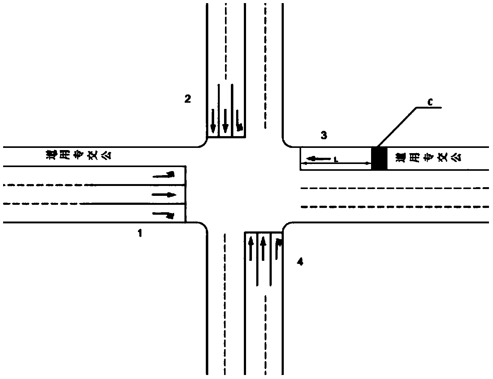 Method for optimizing crossing of two-way road and one-way road with reverse bus transportation lane